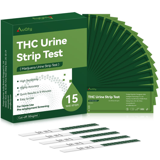 AuQty THC Home Drug Test Kit box with 15 test strips