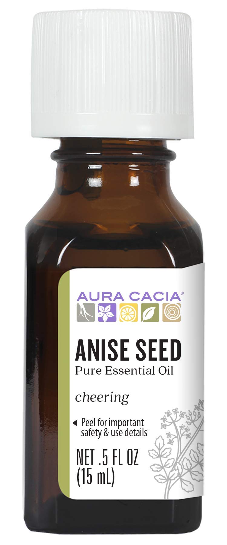 Aura Cacia anise-seed essential oil bottle pour for easy diffusion in blends.