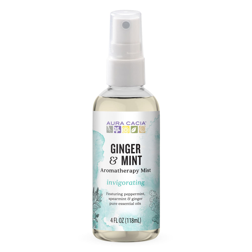 Aura Cacia Aromatherapy Mist Ginger Mint bottle offers a refreshing mood boost and on-the-go fragrance.