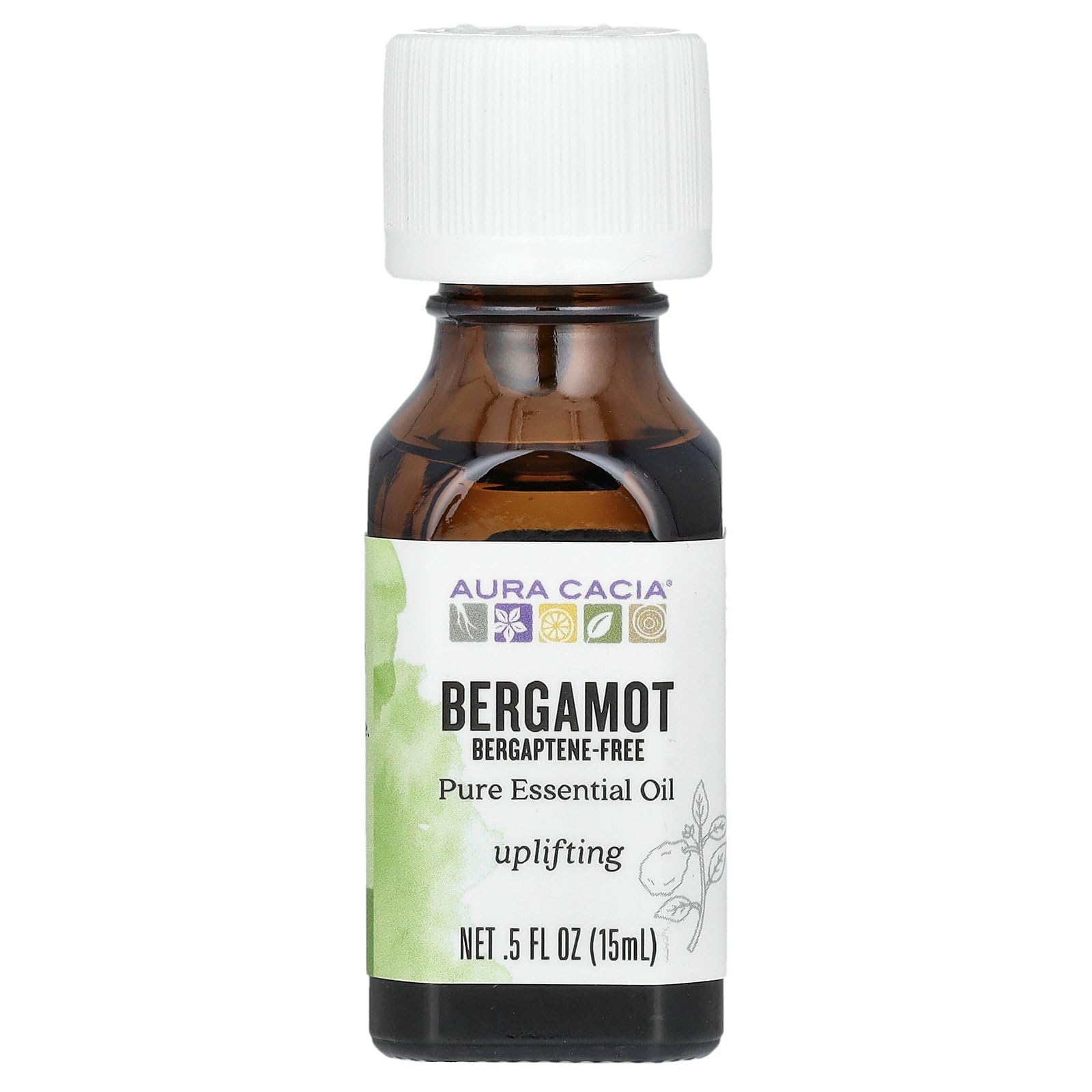Aura Cacia Bergamot Bergaptene-Free essential oil bottle, 0.5 fl oz