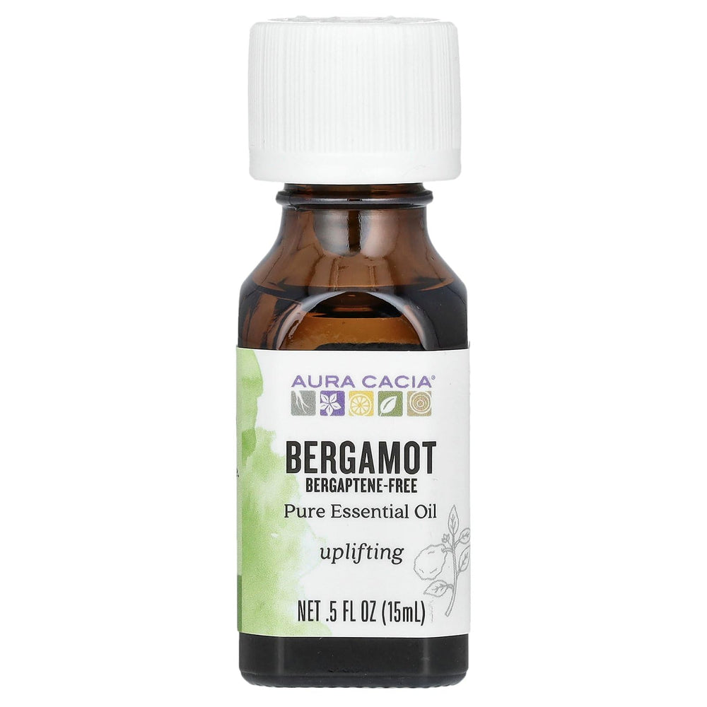 Aura Cacia Bergamot Bergaptene-Free essential oil bottle, 0.5 fl oz