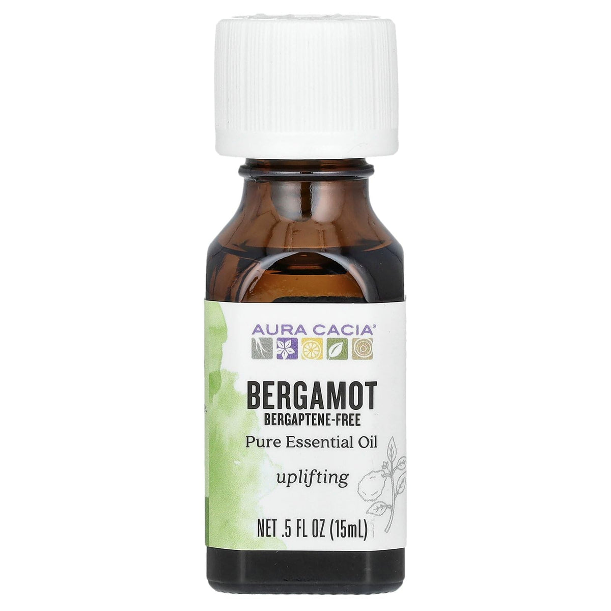 Aura Cacia Bergamot Bergaptene-Free essential oil bottle, 0.5 fl oz