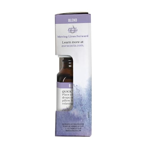 Ingredients and Aura Cacia logo on calming pillow potion label