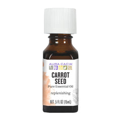 Aura Cacia carrot seed essential oil bottle for replenishing aromatherapy rituals.
