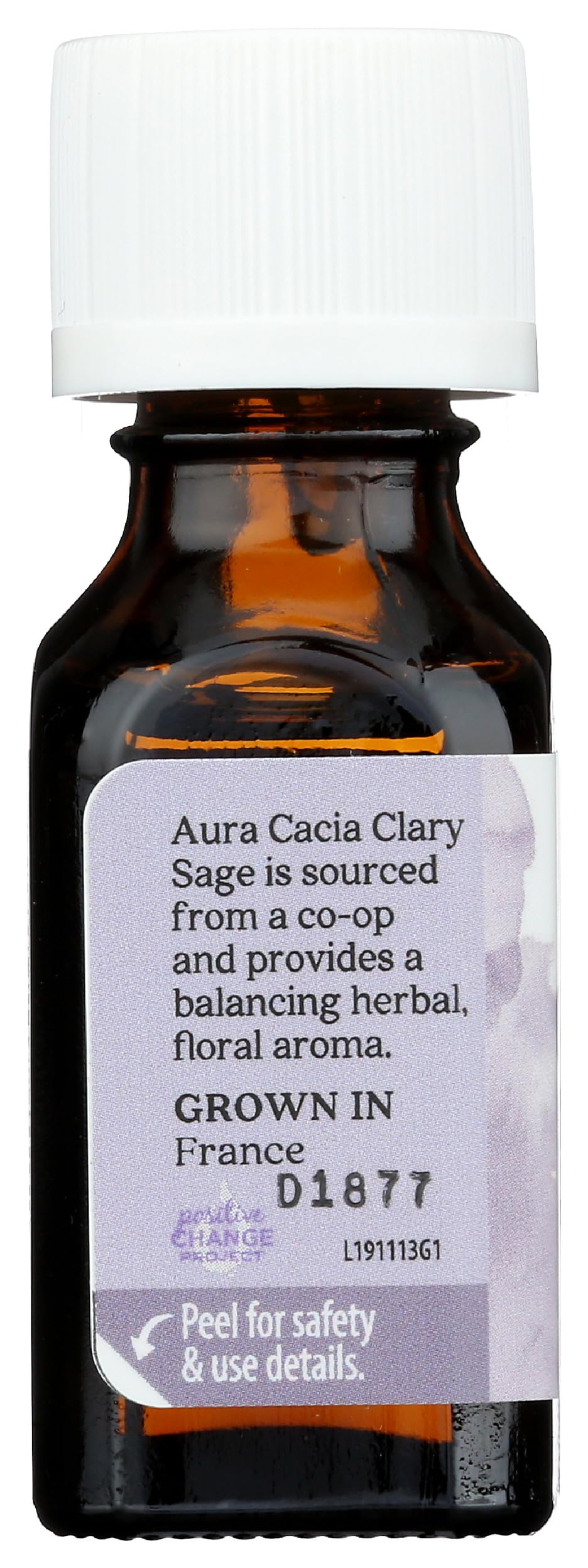 GC/MS purity test label for Aura Cacia Clary Sage oil