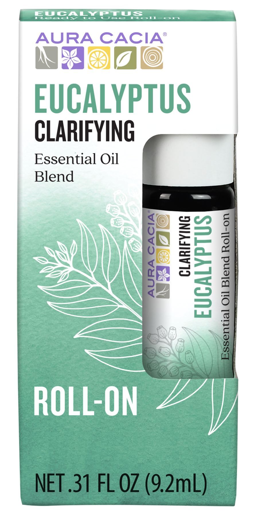 Aura Cacia Eucalyptus Roll-On bottle 9.2 ml on white background