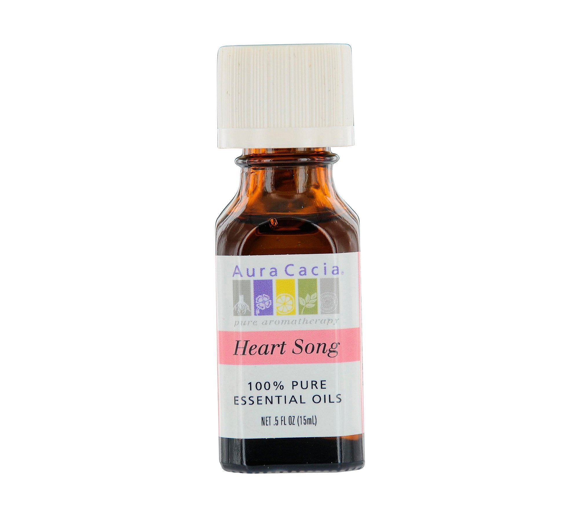 Aura Cacia Heart Song Rose Absolute essential oil diluted in jojoba oil, 0.5 fl oz bottle.