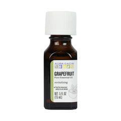 Aura Cacia Joyful Grapefruit essential oil bottle front view for uplifting mood and refreshing room ambiance