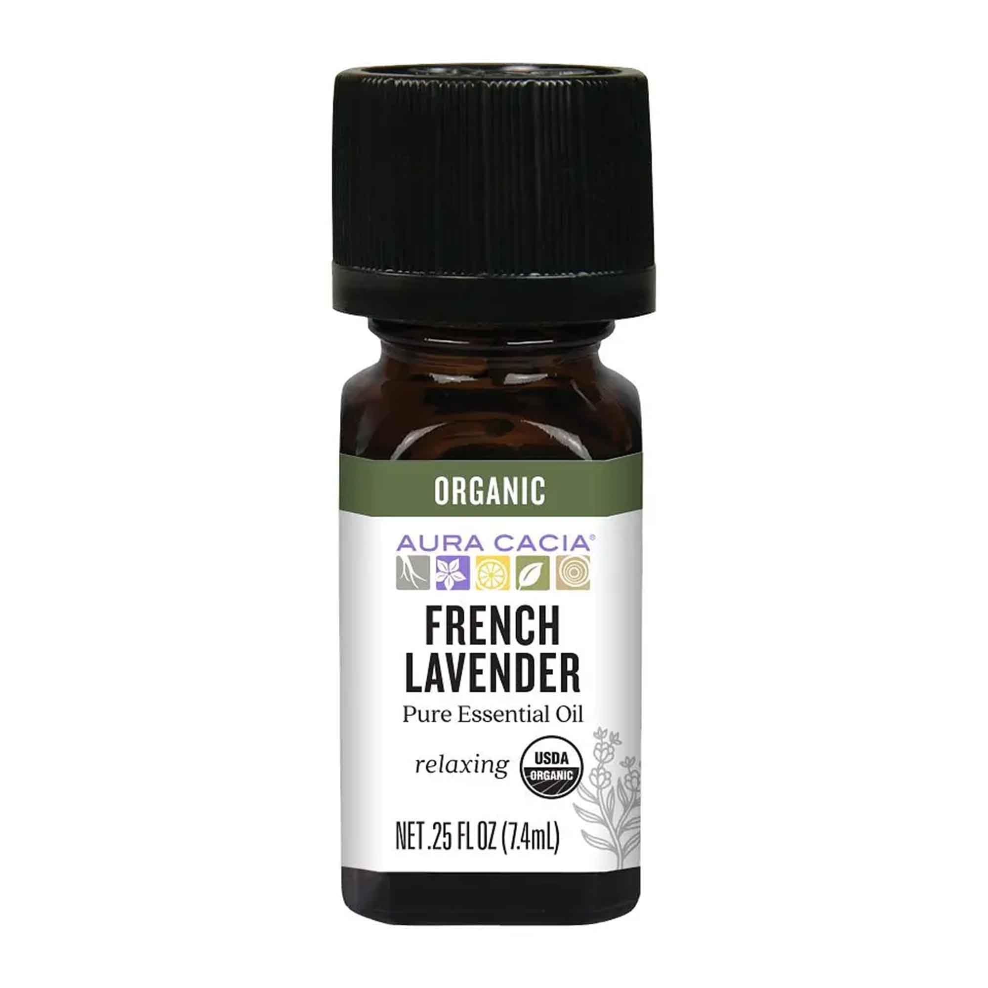 Aura Cacia Lavender French Organic Pure Essential Oil bottle, 0.25 oz (7.4 ml)