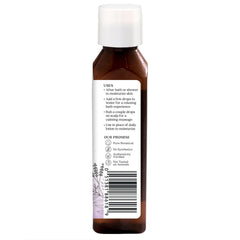 Close up of Aura Cacia Lavender Harvest Bath Oil 4 oz label
