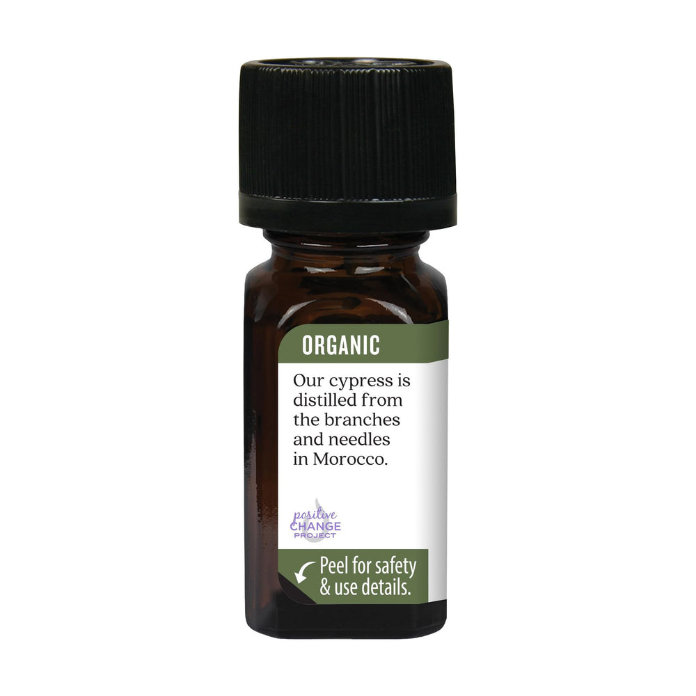 Packaging and bottle of Aura Cacia Cypress Essential Oil 7.4 ml