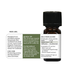 Label shows Certified Organic and steam distilled essential oil