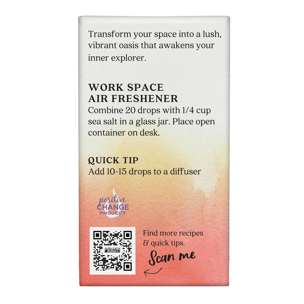 Aura Cacia Paradise essential oil blend diffuses into a light room atmosphere.