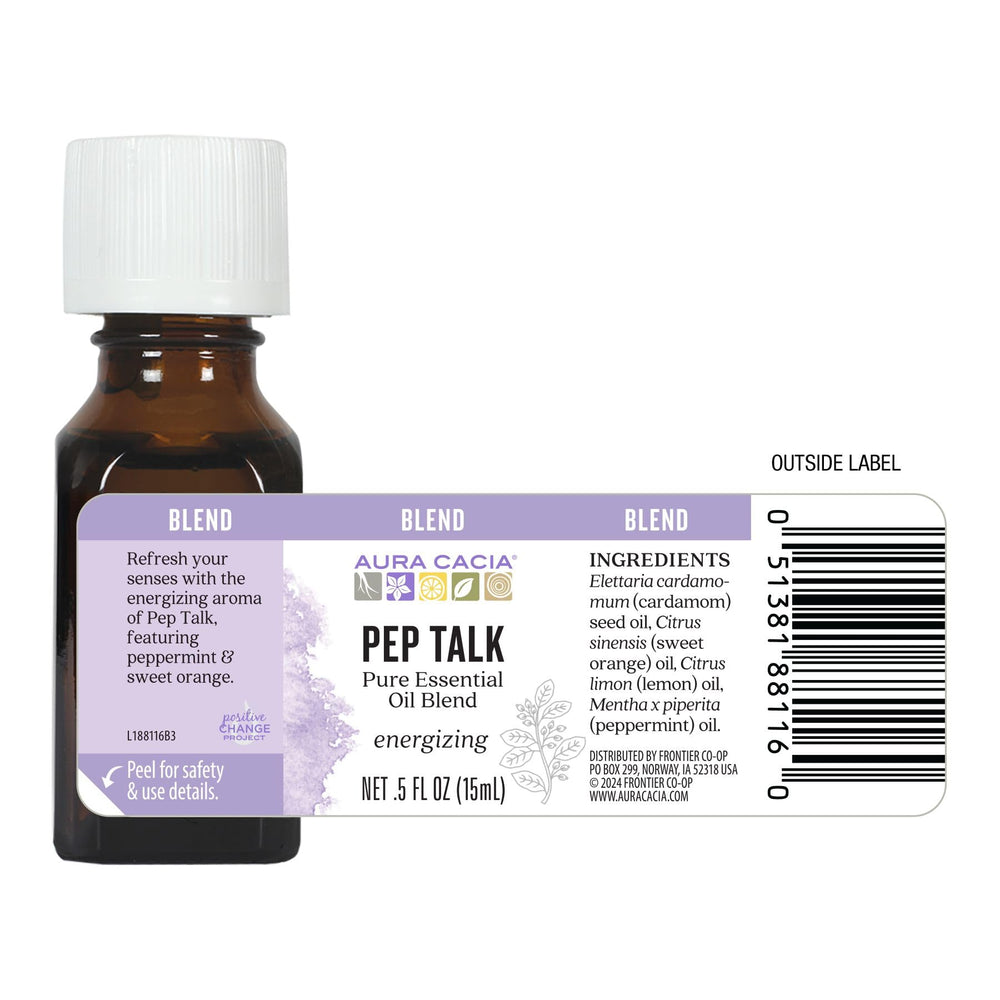 Aura Cacia Pep Talk product case and Frontier Co-op branding