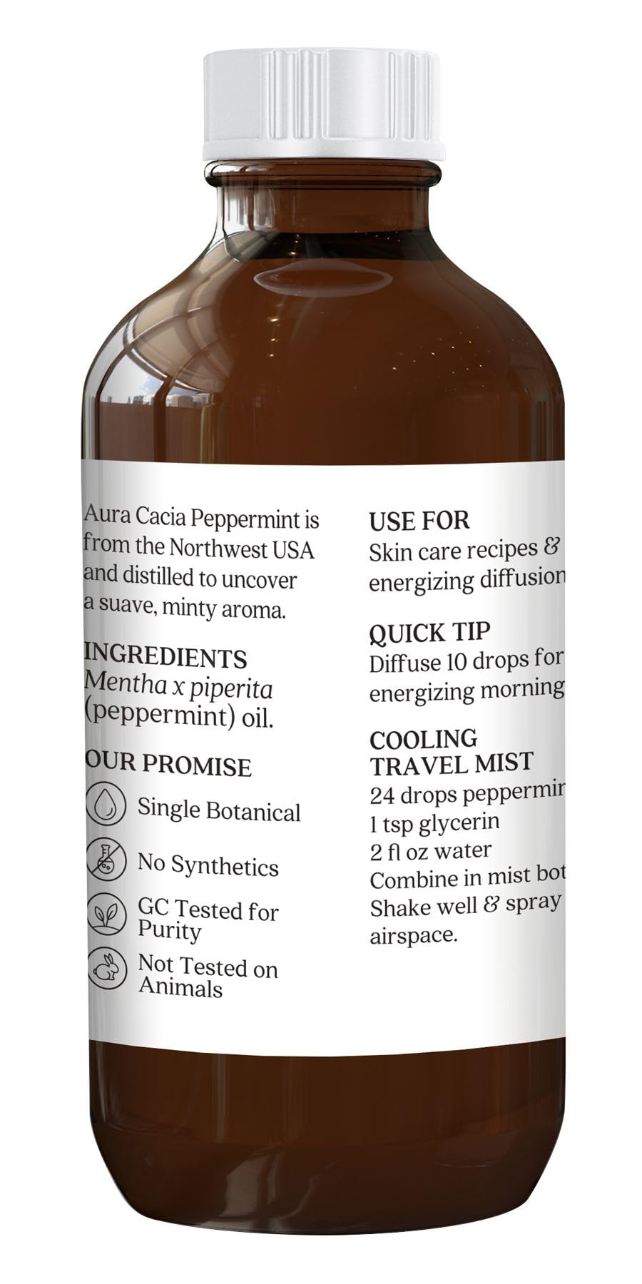 Close-up of peppermint oil bottle label