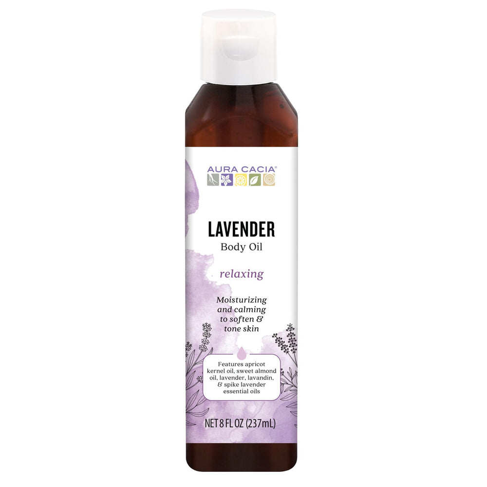 Aura Cacia Relaxing Lavender Body Oil bottle, 8 oz (pack of 2)