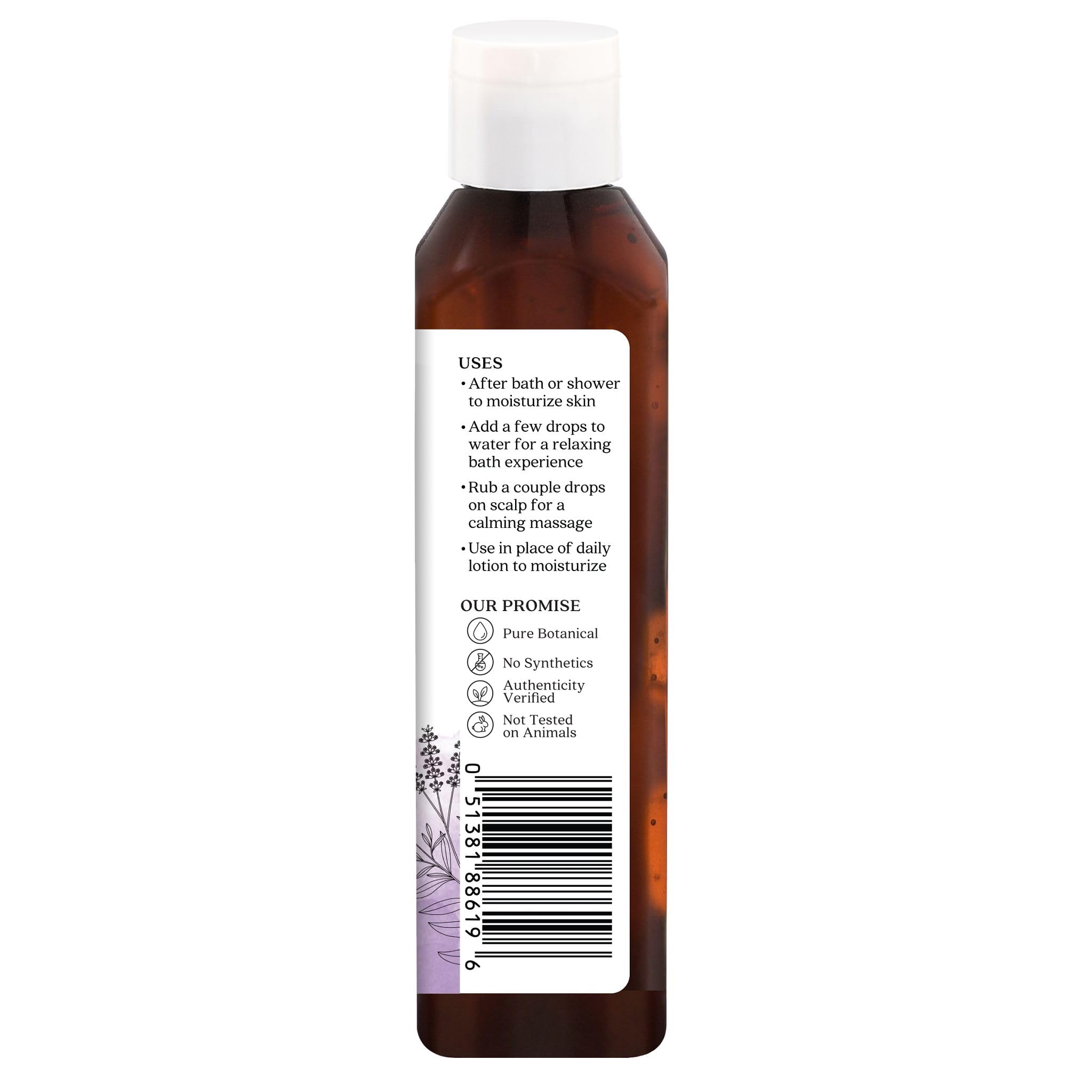 Close-up of Aura Cacia Relaxing Lavender Body Oil label
