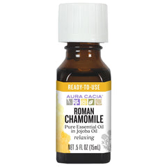Aura Cacia Roman Chamomile in Jojoba Oil bottle on white background