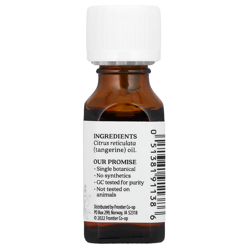 Close-up of Aura Cacia Tangerine Essential Oil bottle and dropper