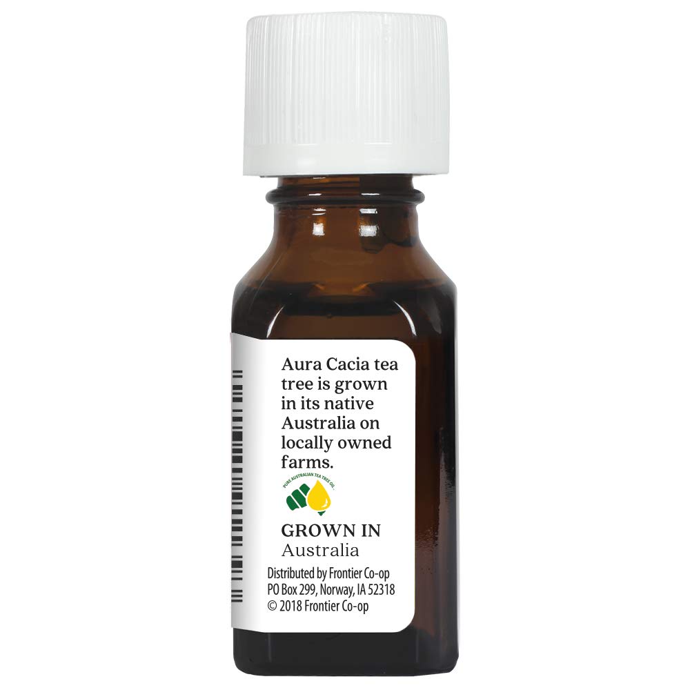Amber glass bottle of Aura Cacia Tea Tree Essential Oil