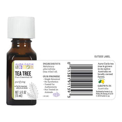 Label showing Melaleuca alternifolia and GC/MS information