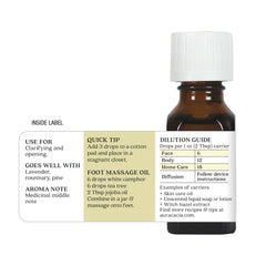Close-up of Aura Cacia White Camphor essential oil label
