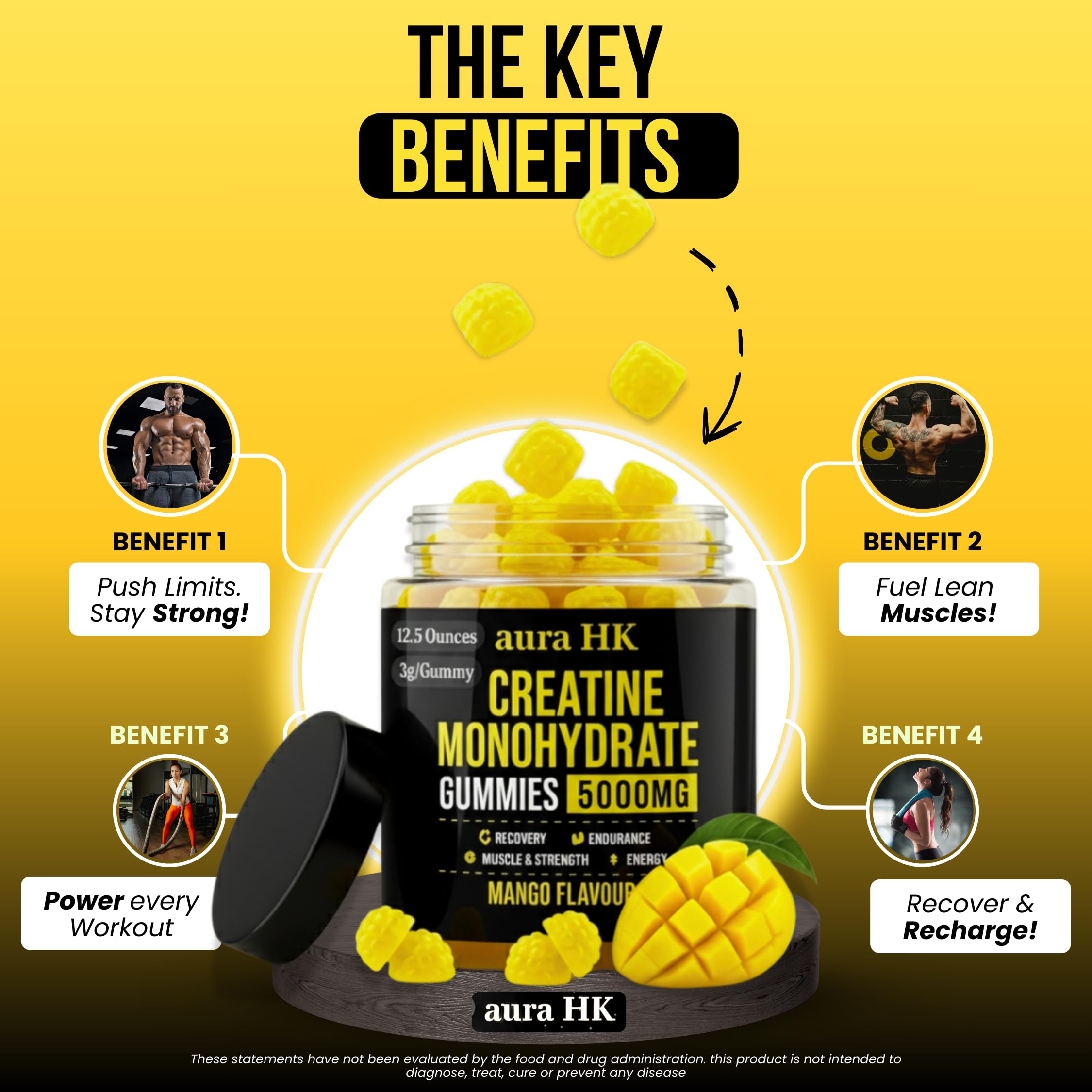 Packaging of Aura HK Creatine Monohydrate Gummies Mango flavor