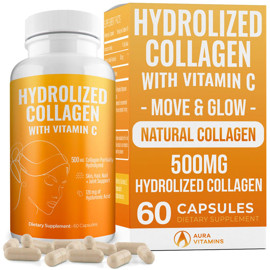 AURA VITAMINS Hydrolyzed Collagen Powder bottle on white background