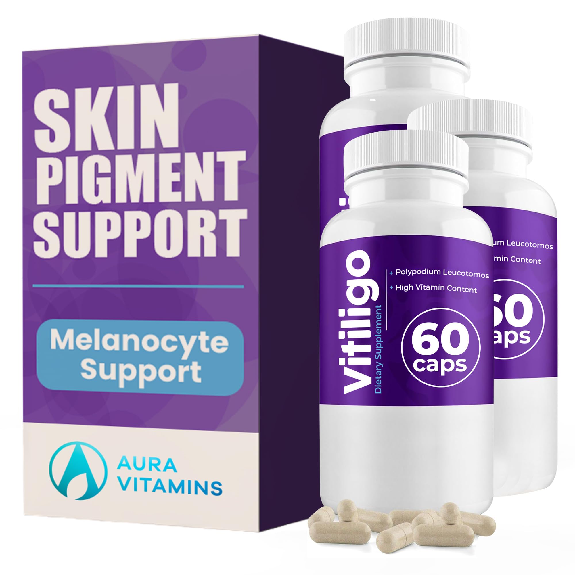Aura Vitamins Vitiligo Capsules bottle - front view