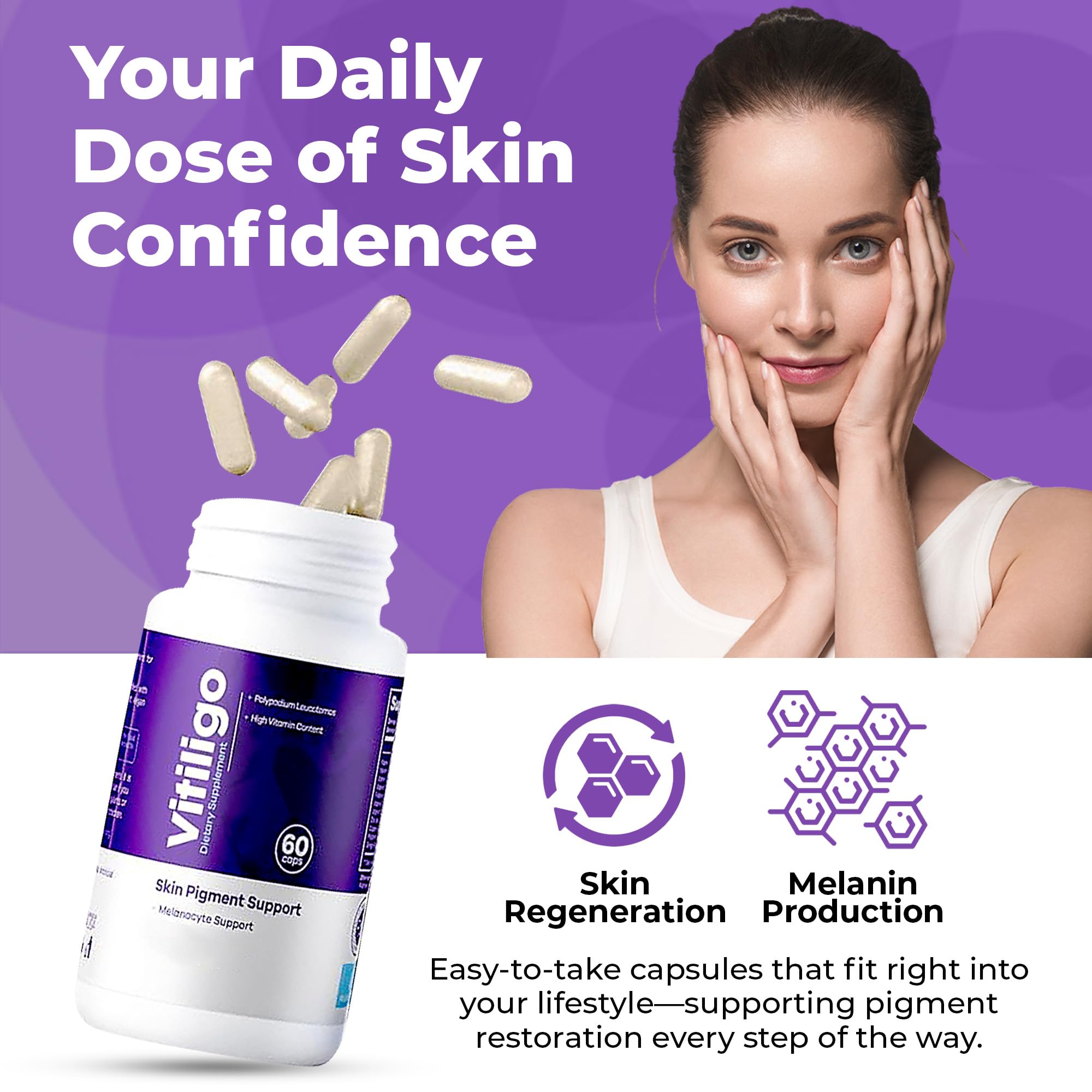 Aura Vitamins Vitiligo Capsules bottle - label close-up