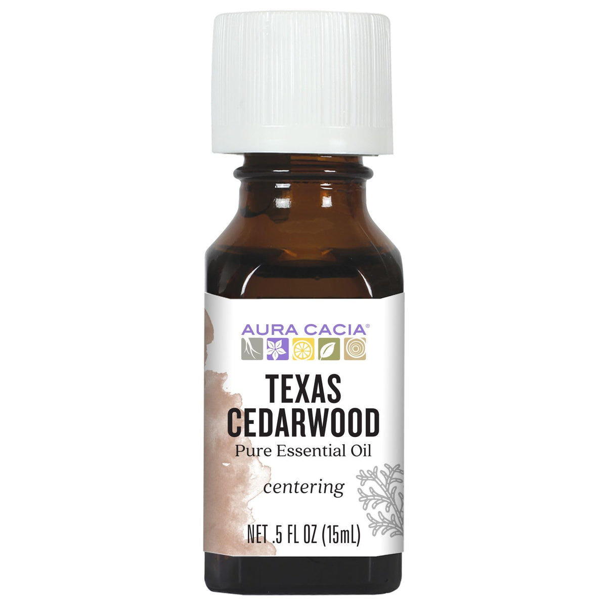 Aura Cacia Texas Cedarwood essential oil bottle with label