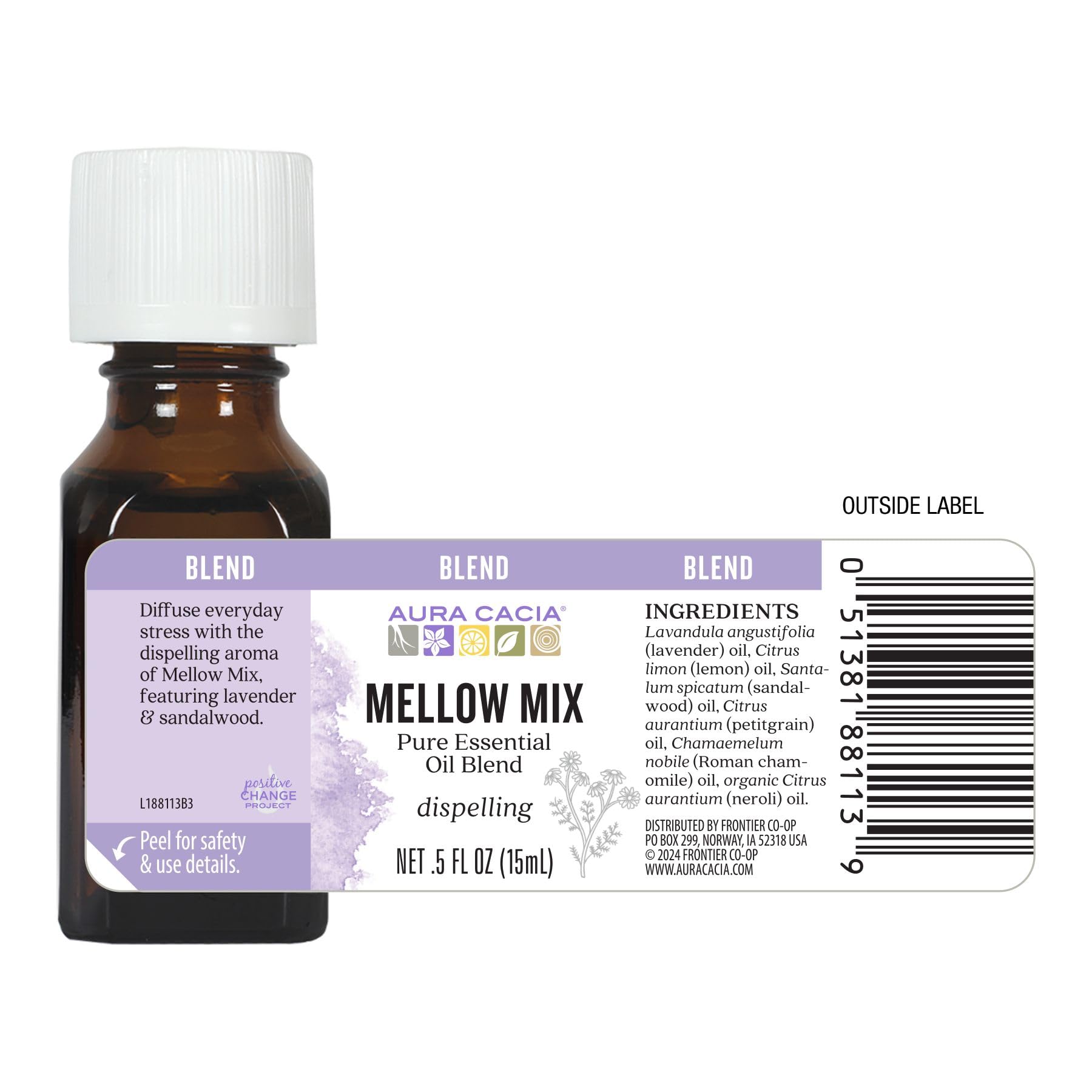 Aura Cacia Mellow Mix recyclable packaging emphasizes eco-conscious storage.
