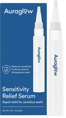 Auraglow Sensitive Teeth Relief Serum Gel bottle and 4ml pen