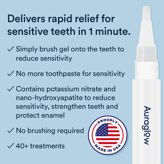 Twist-and-apply Auraglow serum gel to sensitive teeth using the pen