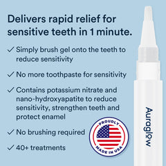 Twist-and-apply Auraglow serum gel to sensitive teeth using the pen