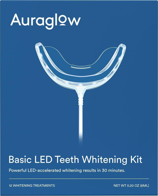 Auraglow Teeth Whitening Kit with wired LED accelerator light and components