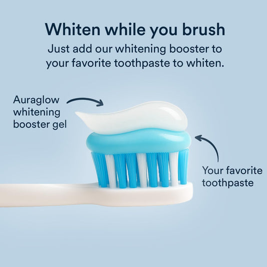 Close-up of toothpaste being dispensed with whitening booster