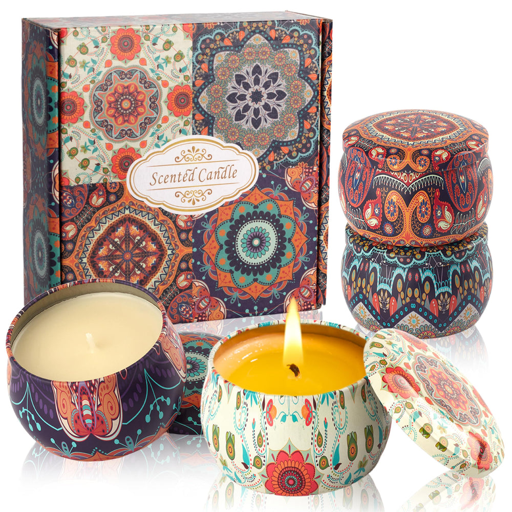 Auralome Scented Candles Gift Set packaging with four tins