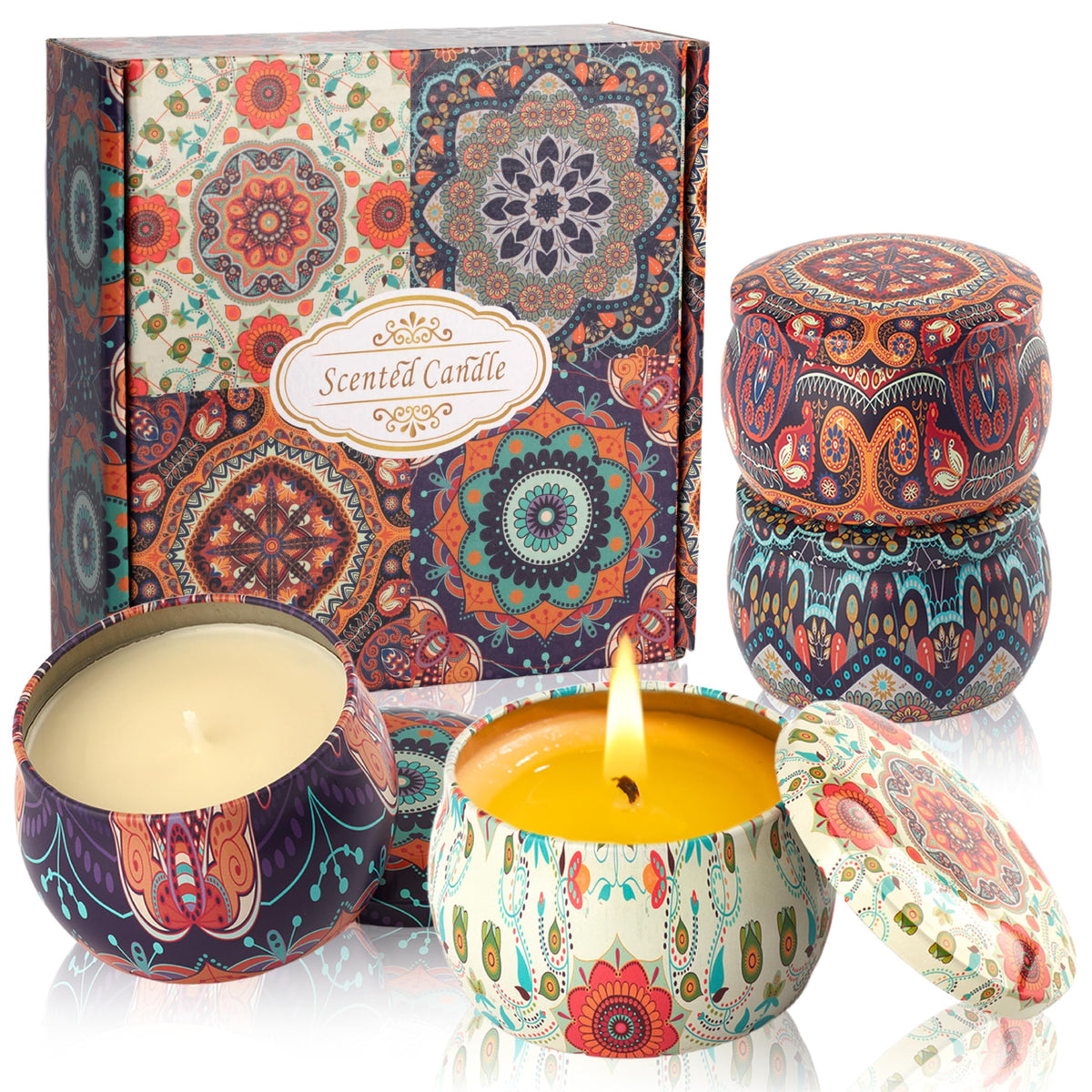 Auralome Scented Candles Gift Set packaging with four tins
