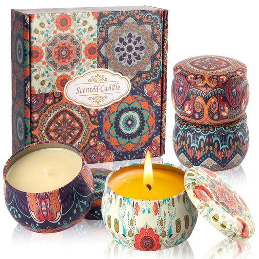 Auralome Scented Candles Gift Set packaging with four tins