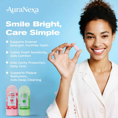 Travel-friendly glass jar packaging for Auranexa toothpaste tablets