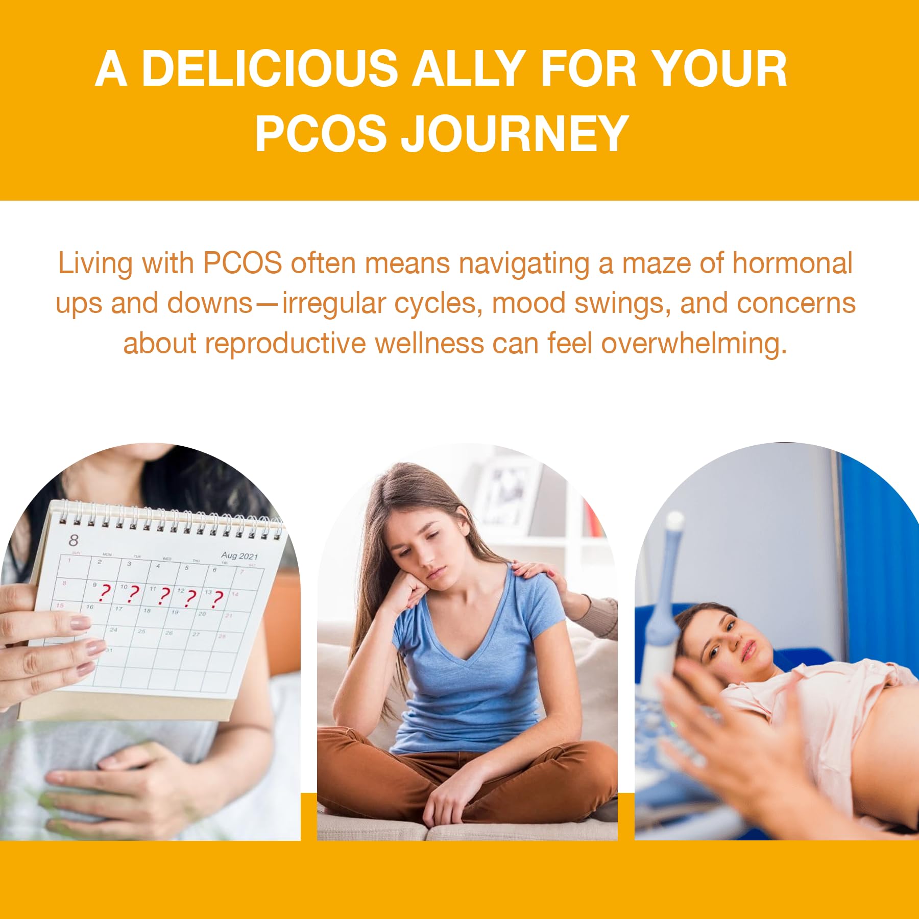 Gummies highlighting Myo-Inositol and Folate ingredients.