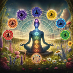 AurassenseECSL seven chakra candles crystals closeup shows Amethyst, Citrine, Rose Quartz energy cues.