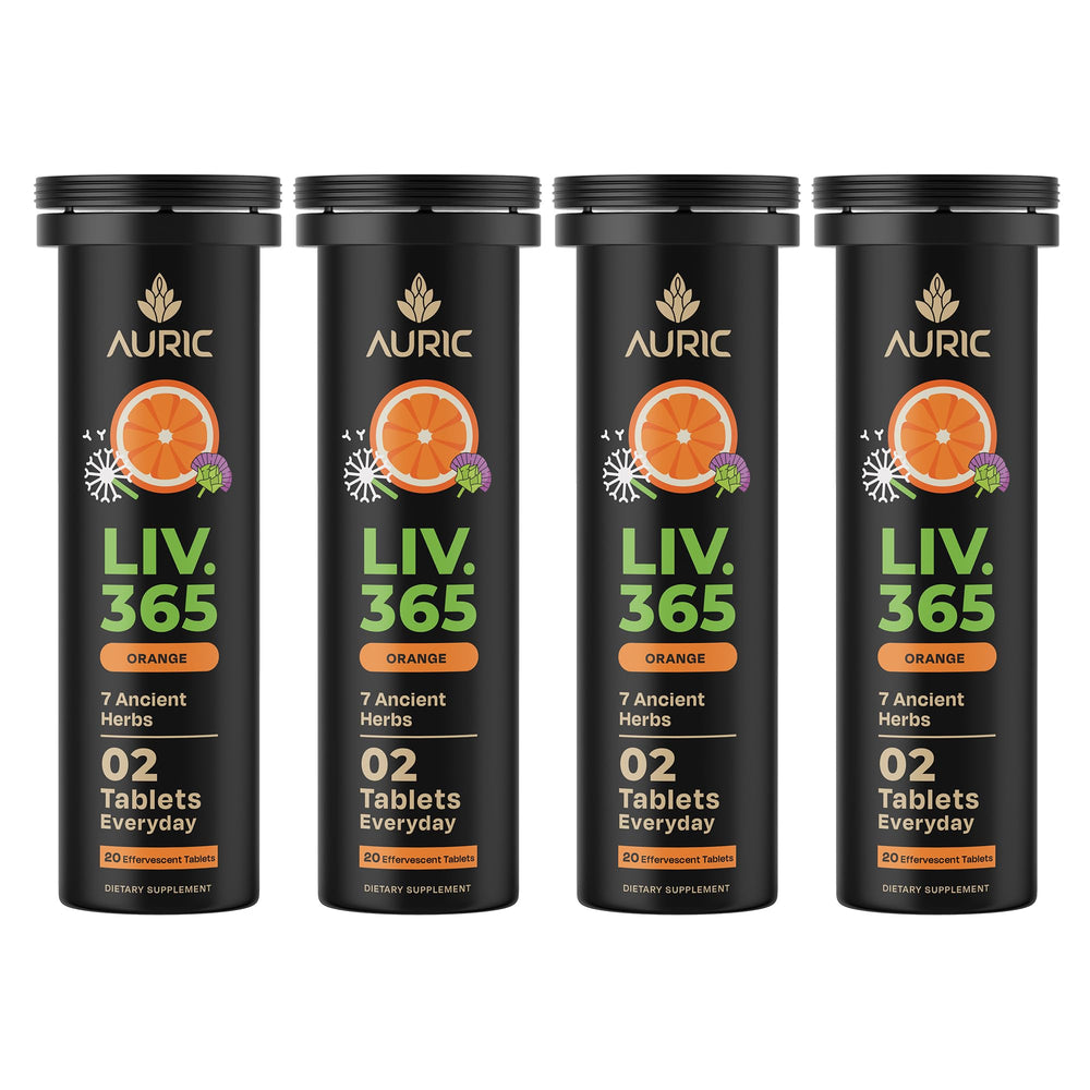Auric Liver Support bottle front shows the herbal formula for daily detox support.