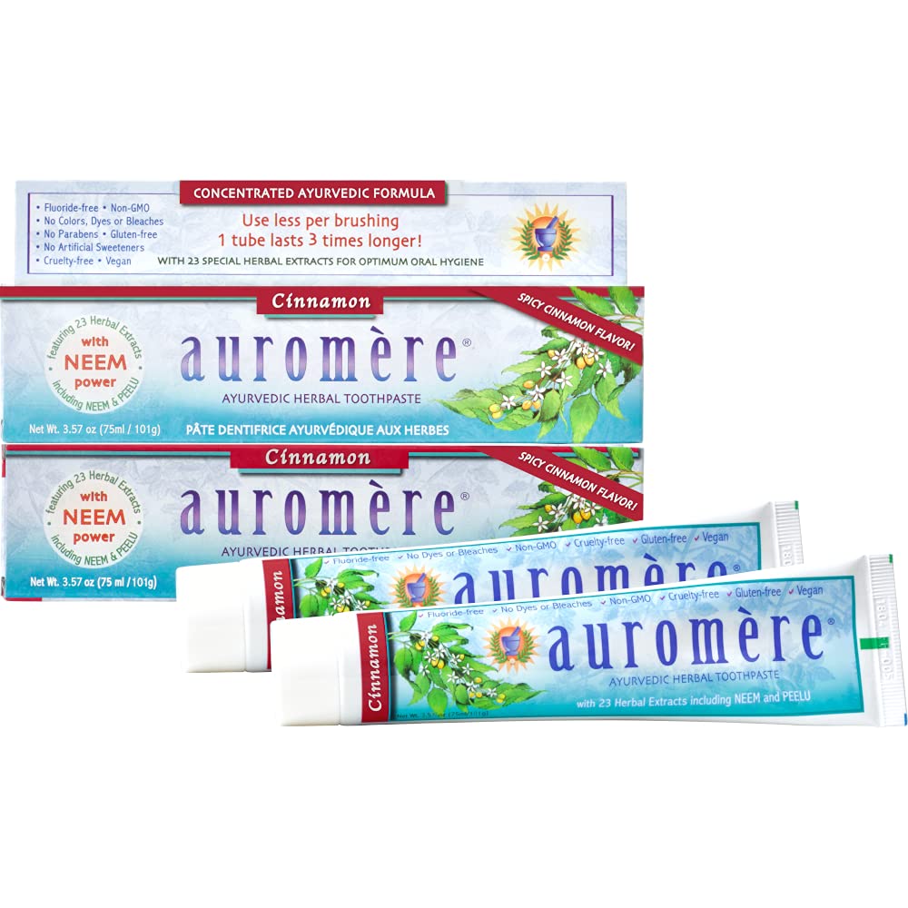 Front view of Auromere Ayurvedic Cinnamon toothpaste 2-pack