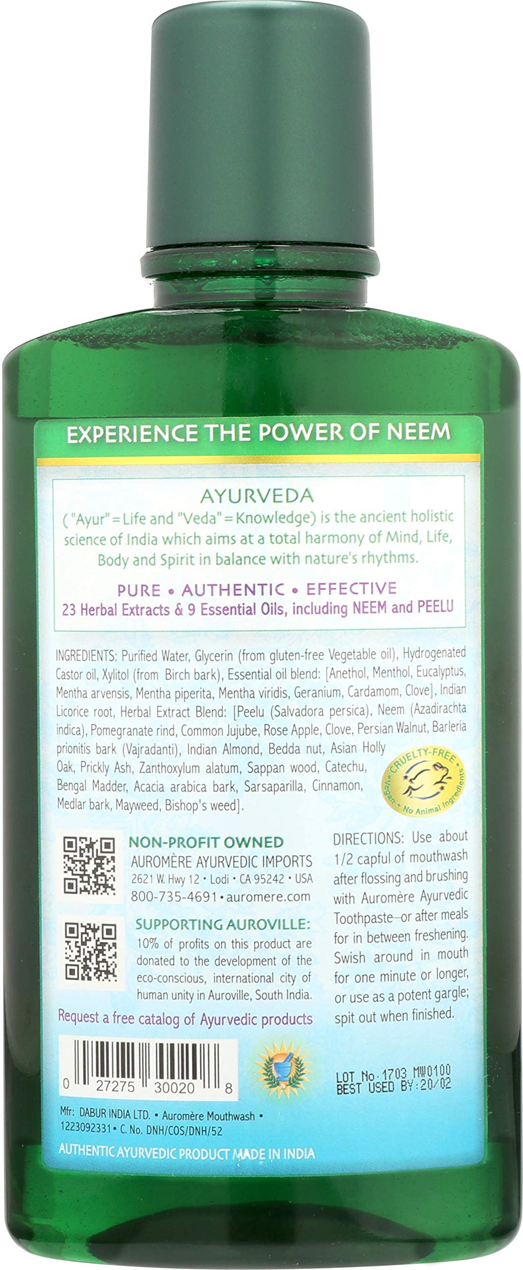 Neem and herbal ingredients of Auromere Mouthwash