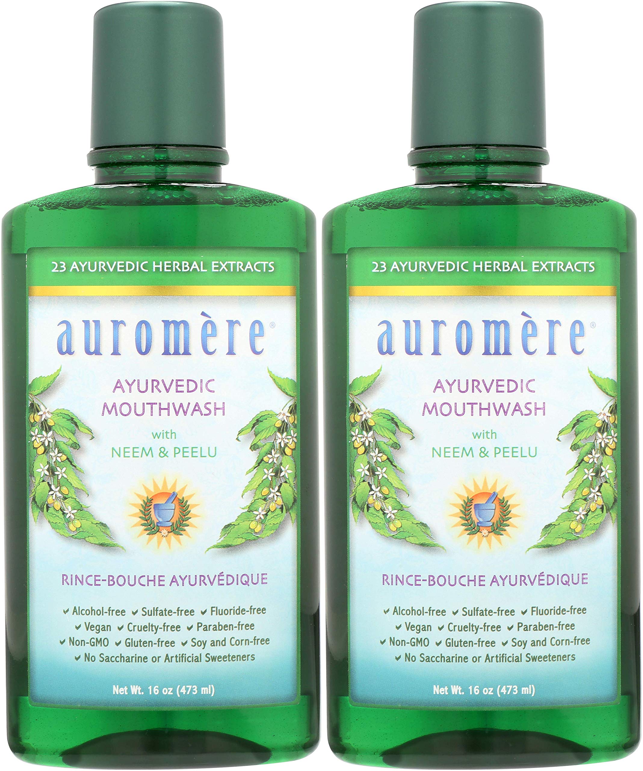 Auromere Ayurvedic Mouthwash bottle 16 oz in a 2-pack on a clean surface
