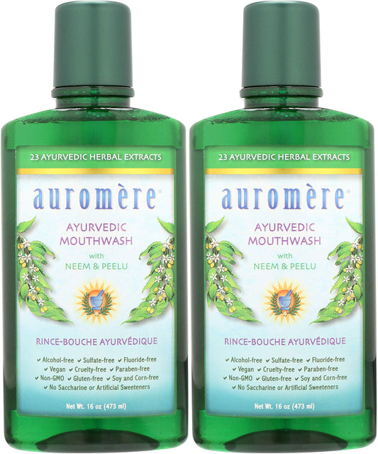 Auromere Ayurvedic Mouthwash bottle 16 oz in a 2-pack on a clean surface