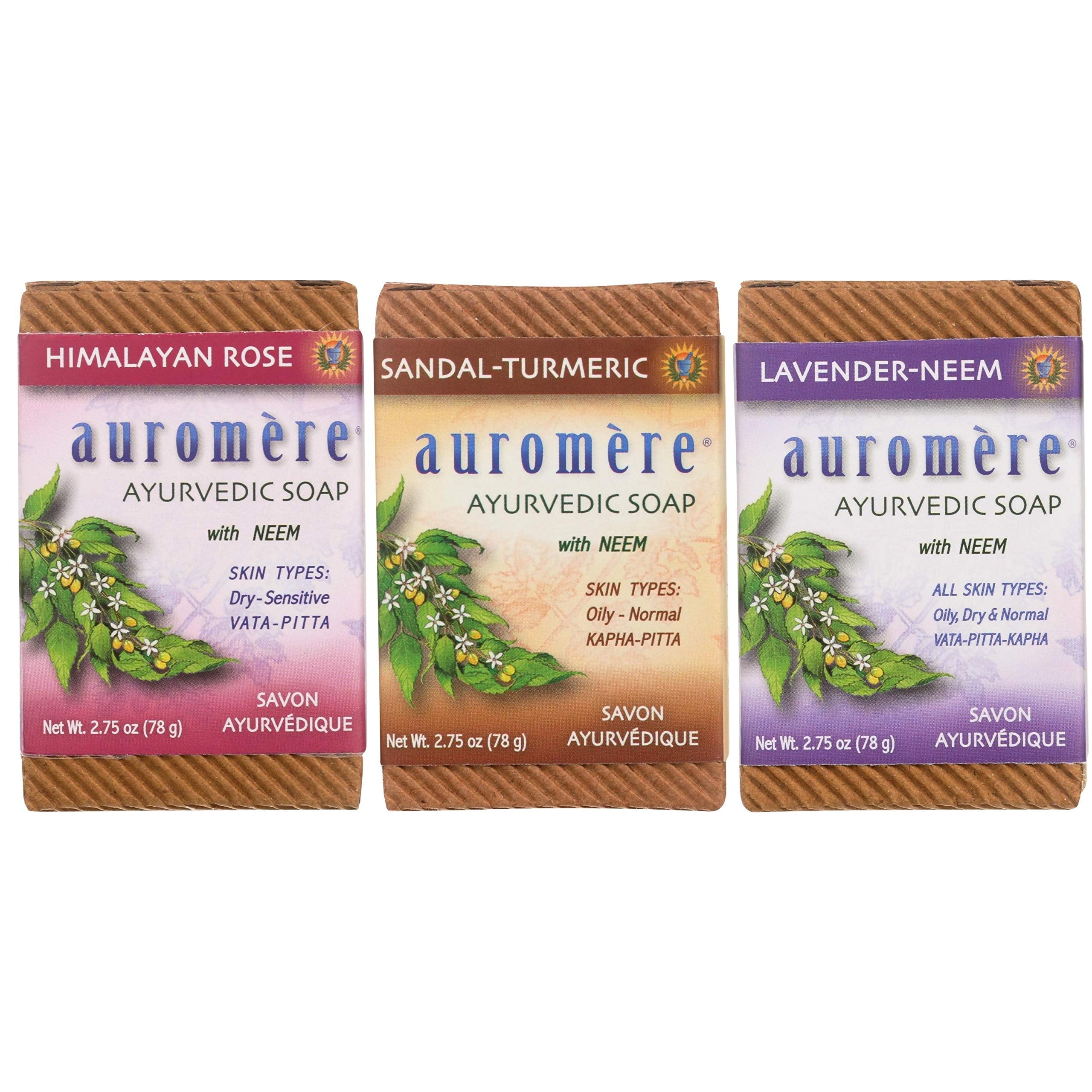 Main image: Auromere Ayurvedic Soap Variety Pack – 3 x 2.75oz bars