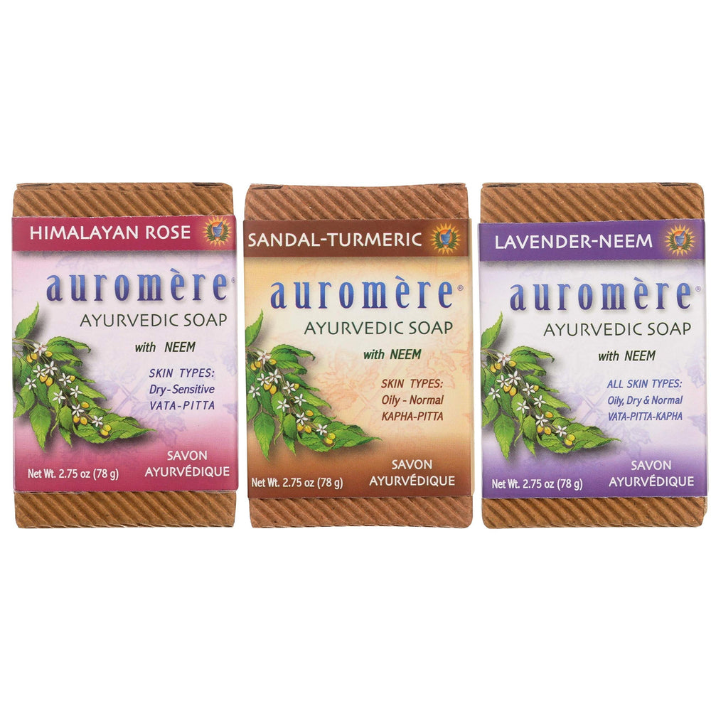 Main image: Auromere Ayurvedic Soap Variety Pack – 3 x 2.75oz bars